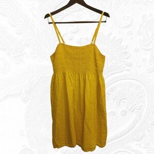 Universal Threads Yellow Linen Smocked Bodice Spaghetti Strap Dress 